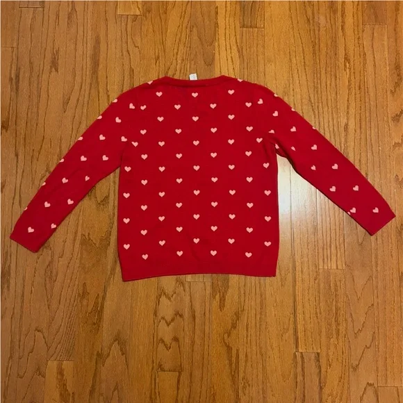 J.Crew Red Heart Print Crewneck Sweater Women’s Small Cotton Blend - Picture 3 of 7